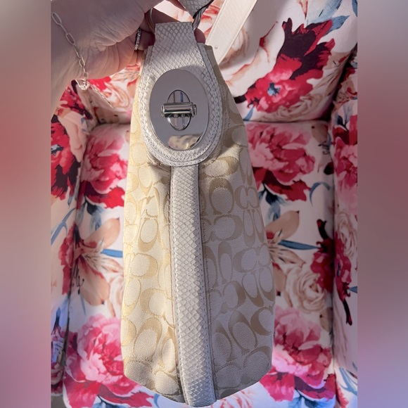 COACH Large Signature Logo Canvas and Leather Hobo Bag - Picture 8 of 14